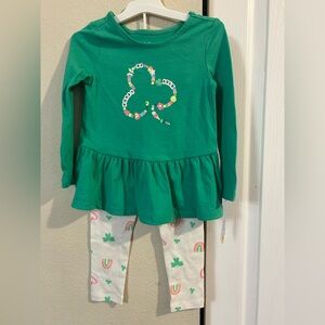 Cat & Jack Girls 2-piece Green Top and Cream Leggings Set